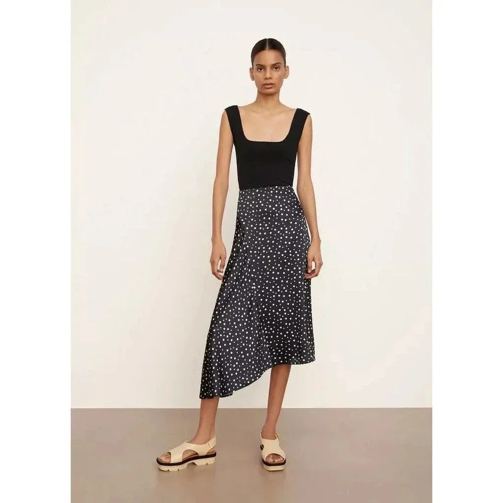 NWT $345 Vince Tossed Dot Draped Knot Midi Skirt - Plus Size Satin Asymmetric